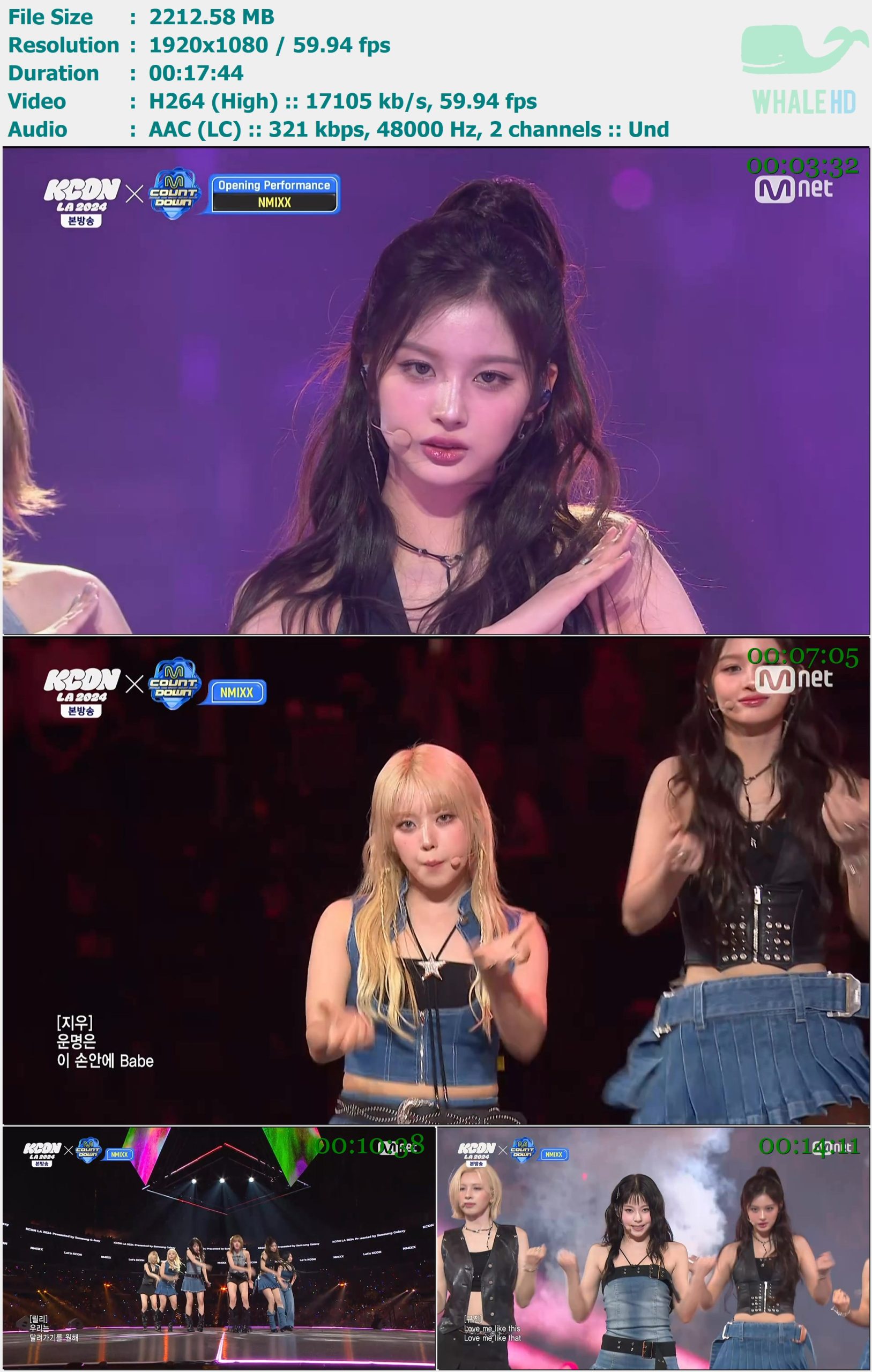 NMIXX - DASH + MC CUT + DICE + Run For Roses + Love Me Like This + Ending (KCON LA 2024 X M Countdown 2024.08.14) HDTV 1080p H264 - 2.16GB