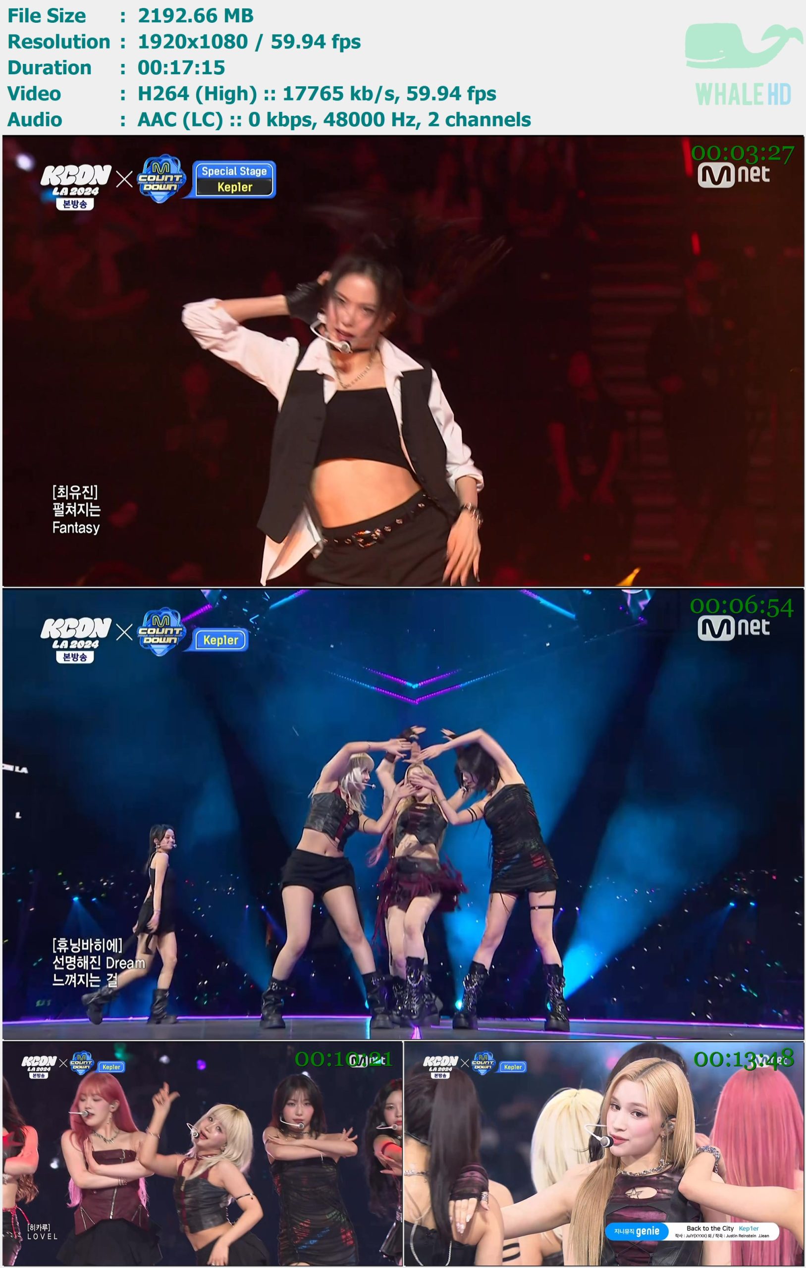 Kep1er - VCR + Back Door + WA DA DA + LVLY + Back to the City (KCON LA 2024 X M Countdown 2024.08.13) HDTV 1080p H264 - 2.14GB