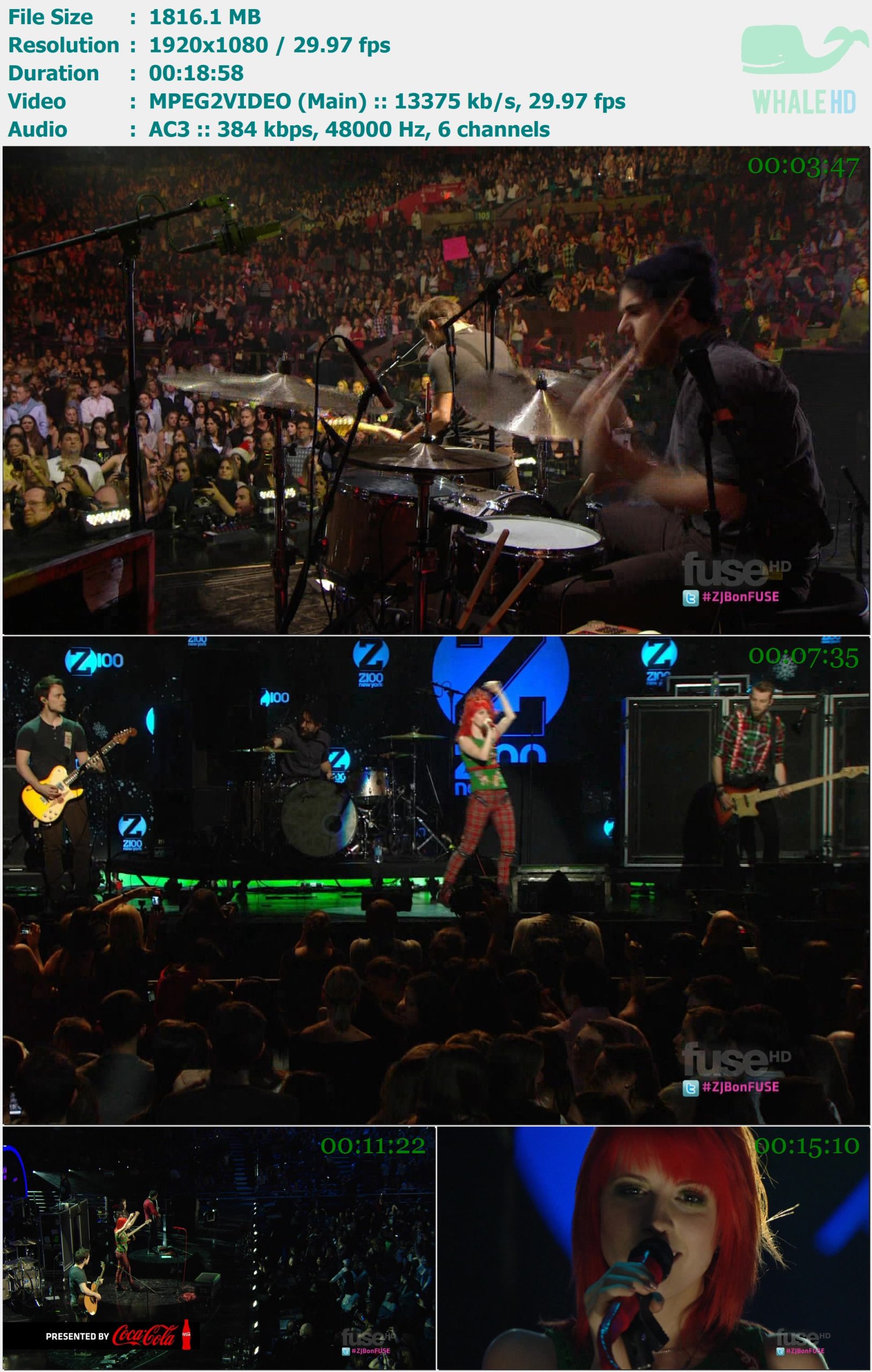 Paramore - Brick By Boring Brick + Misery Business + The Only Exception + Airplane (Z100's Jingle Ball 2010 2010) HDTV 1080i MPEG2 - 1.77GB