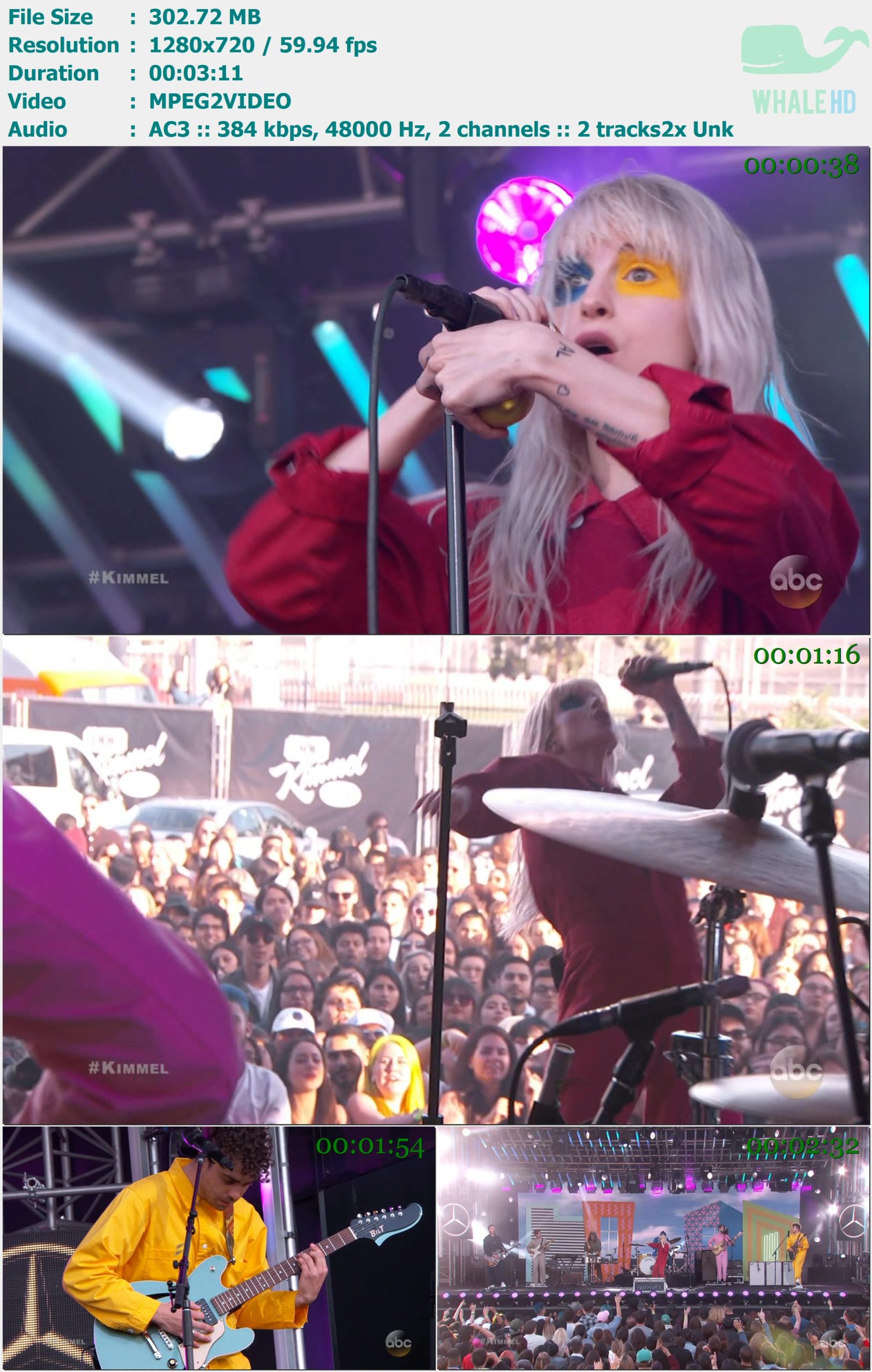 Paramore - Hard Times (Live on Jimmy Kimmel) 2017 HDTV 720p MPEG2 - 302.72MB