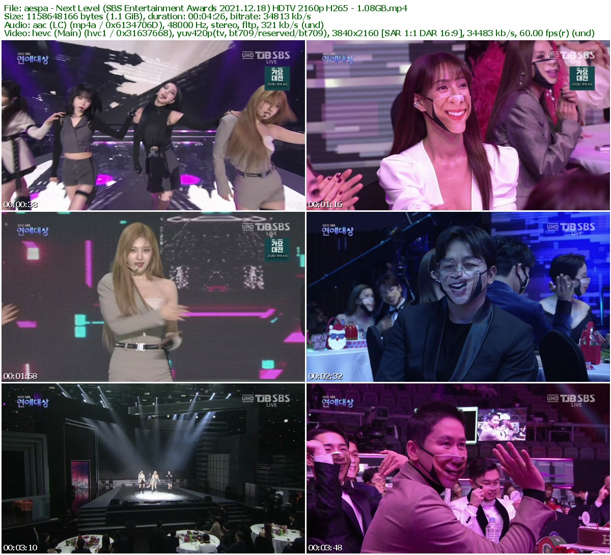 aespa - Next Level (𝐒𝐁𝐒 Entertainment Awards 2021.12.18) HDTV 2160p H265 - 1.08GB