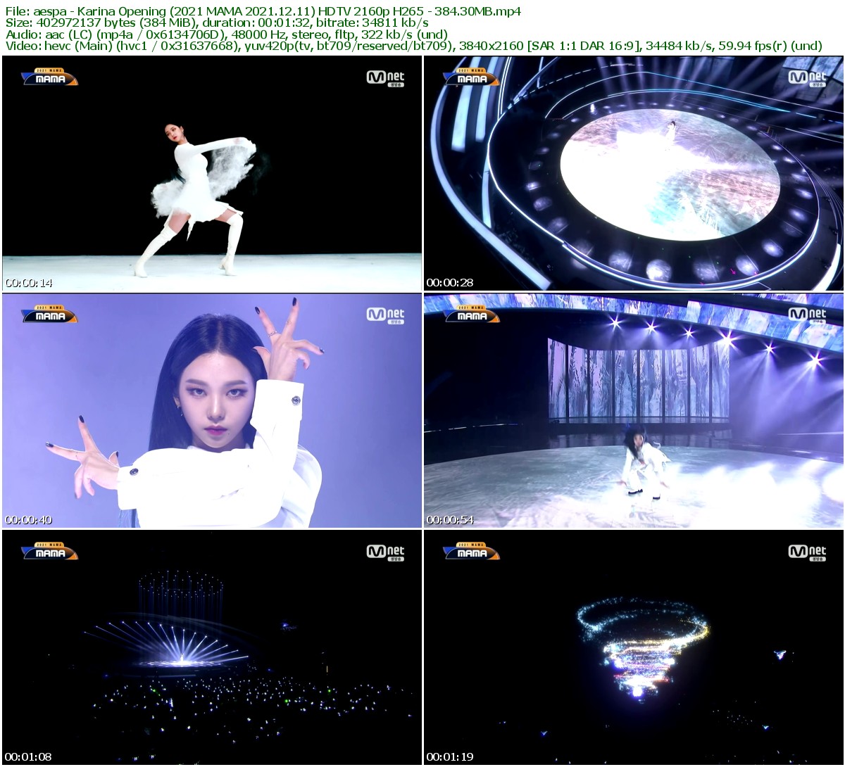 aespa - Karina Opening (2021 MAMA 2021.12.11) HDTV 2160p H265 - 384.30MB