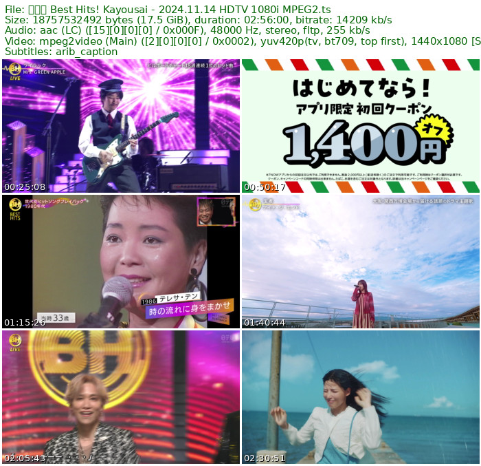 歌谣祭 Best Hits! Kayousai - 2024.11.14 HDTV 1080i MPEG2 - 17.47GB