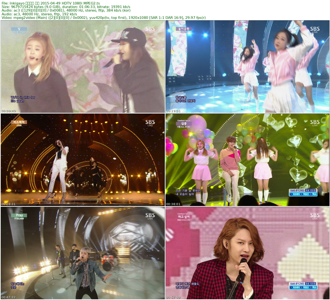 𝐈𝐧𝐤𝐢𝐠𝐚𝐲𝐨 人气歌谣 全场 2015-04-19 HDTV 1080i MPEG2 - 9.01GB
