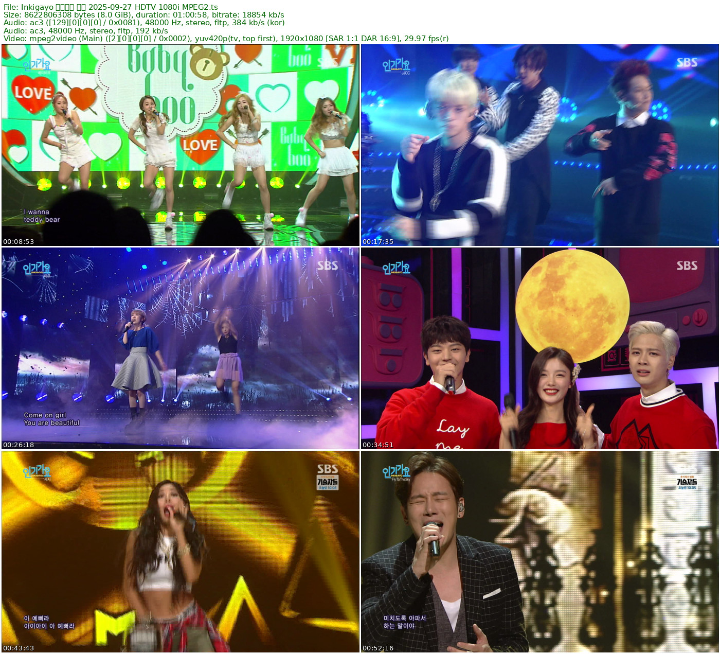 𝐈𝐧𝐤𝐢𝐠𝐚𝐲𝐨 人气歌谣 全场 2015-09-27 HDTV 1080i MPEG2 - 8.03GB