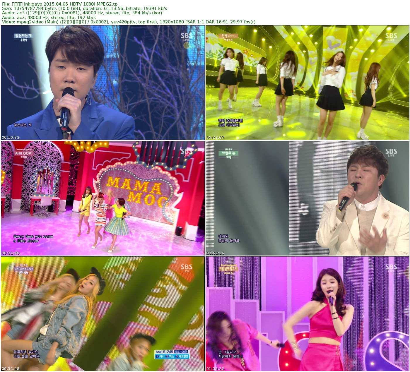 人气歌谣 𝐈𝐧𝐤𝐢𝐠𝐚𝐲𝐨 2015.04.05 HDTV 1080i MPEG2 - 10.02GB