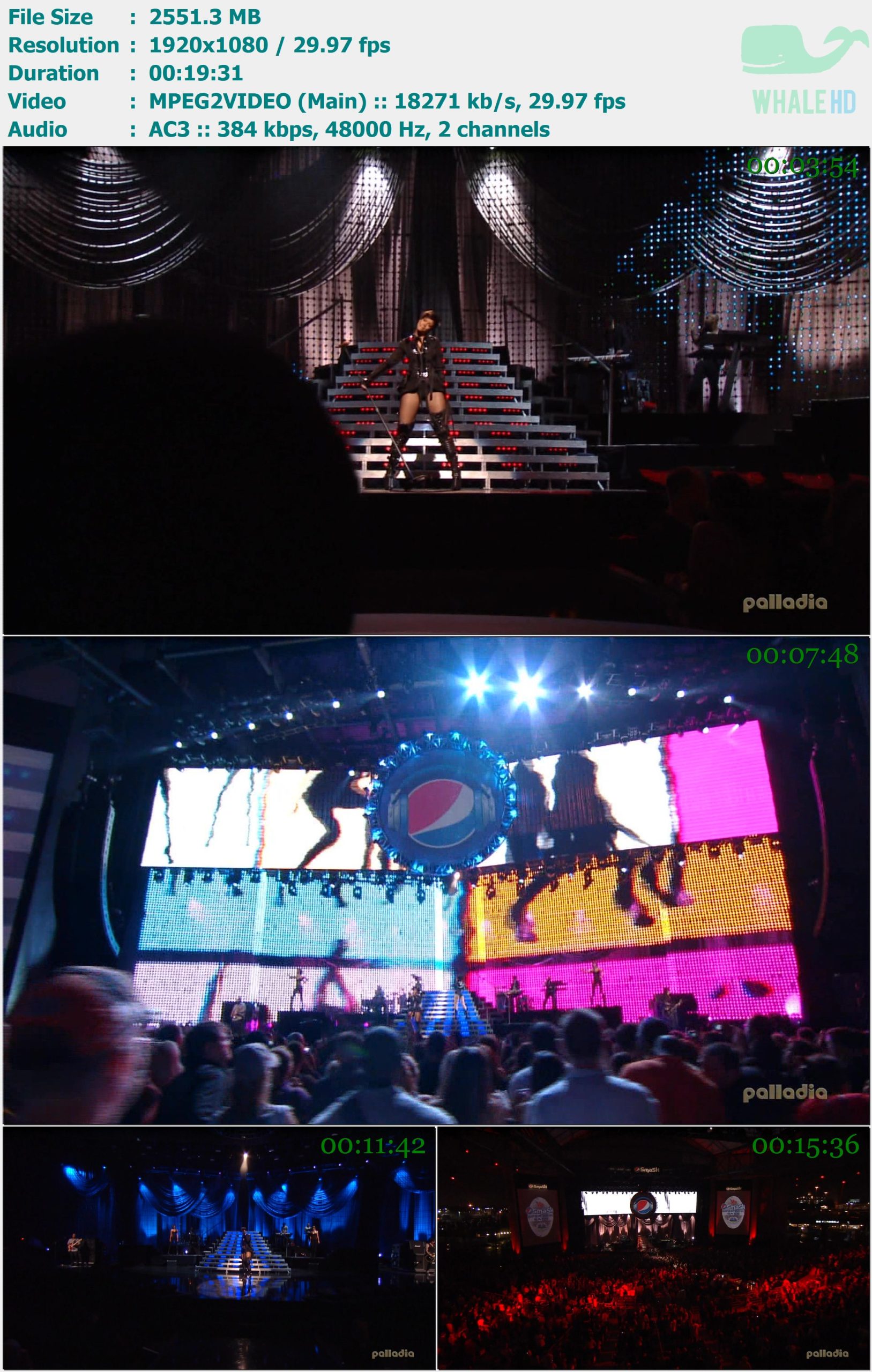 Rihanna - Disturbia, Breakin' Dishes, Rehab, Shut Up and Drive (Pepsi Smash Super Bowl Bash 29Jan2009) HDTV 1080p MPEG2+H265 - 2.49GB+5.83GB