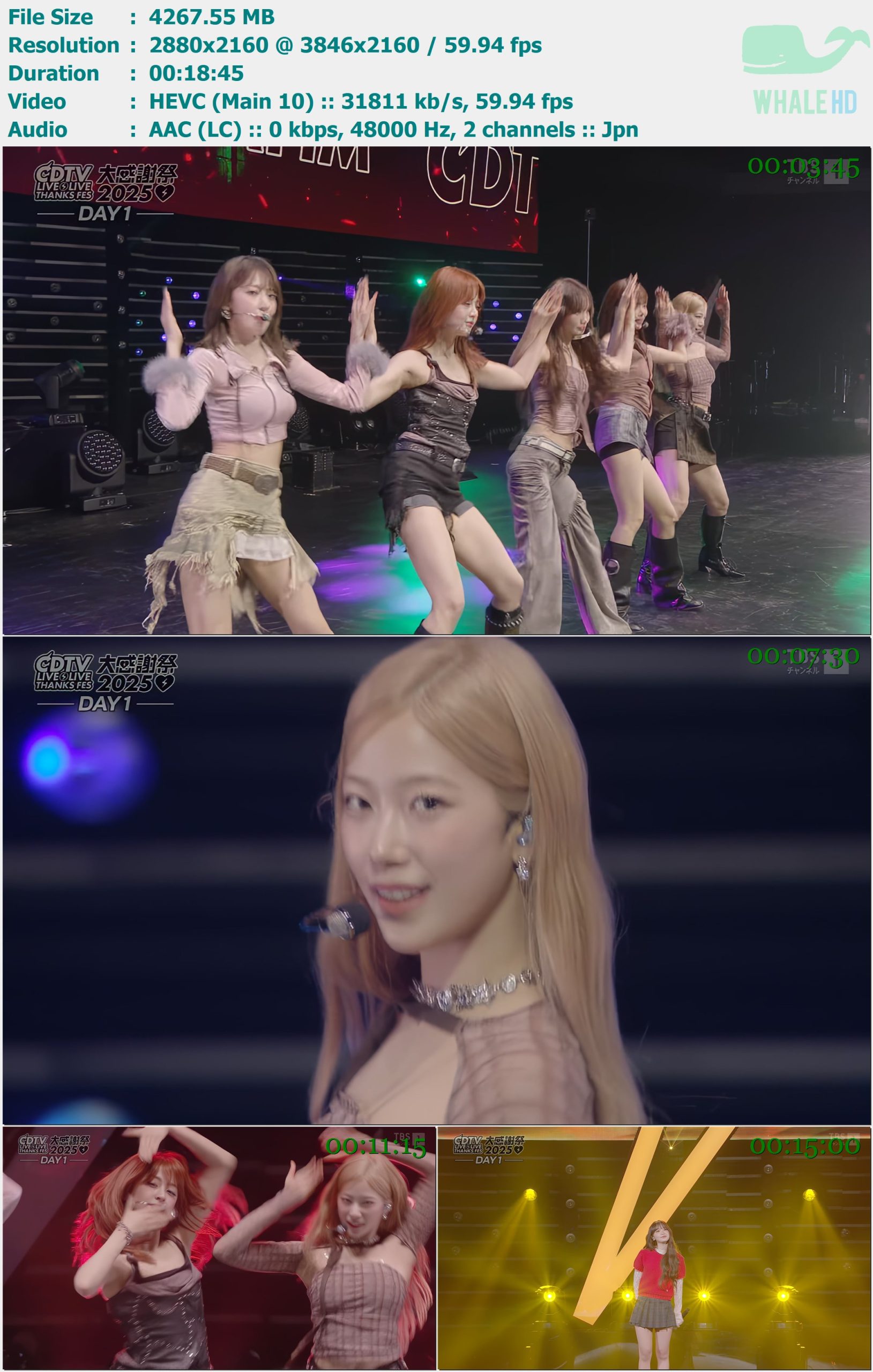 LE SSERAFIM 르세라핌 - UNFORGIVEN + ANTIFRAGILE + Perfect Night + CRAZY + Marigold + CRAZY (TBS CDTV Live! Live! SP 2025-05-25) UHDTV 2160p60+1080i H265+MPEG2 - 4.17GB+1.16GB