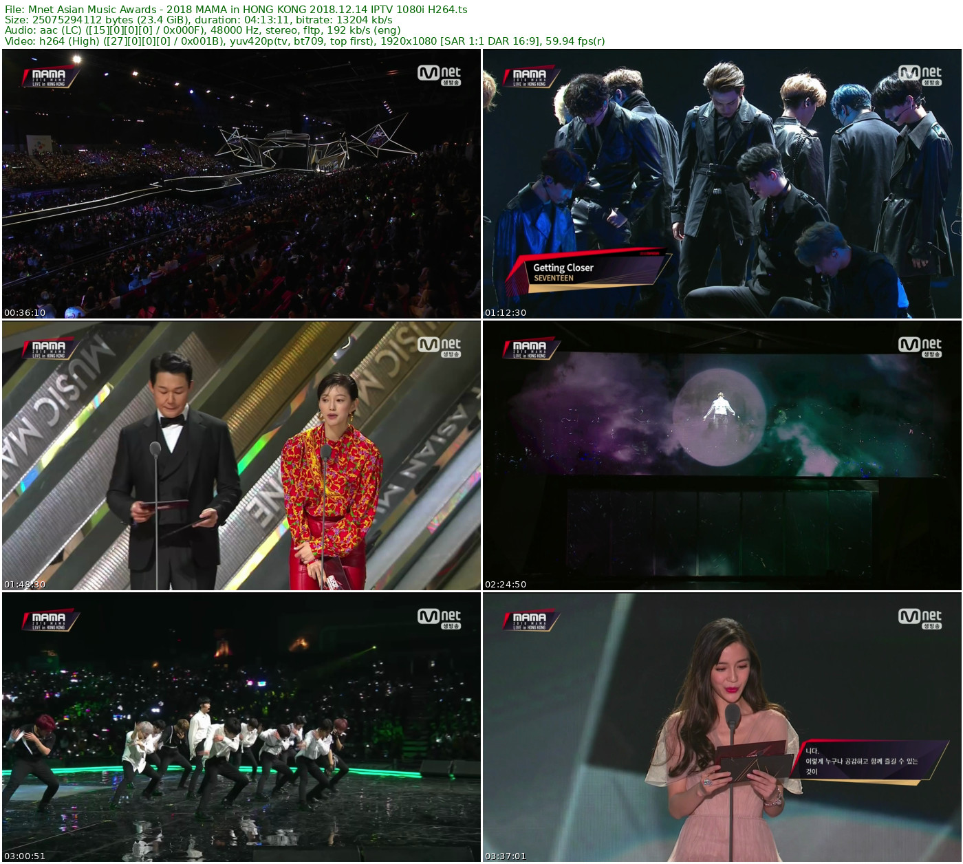 Mnet Asian Music Awards 2018 MAMA in HONG KONG 2018.12.14 HDTV 1080i H264 - 29.01GB+23.35GB