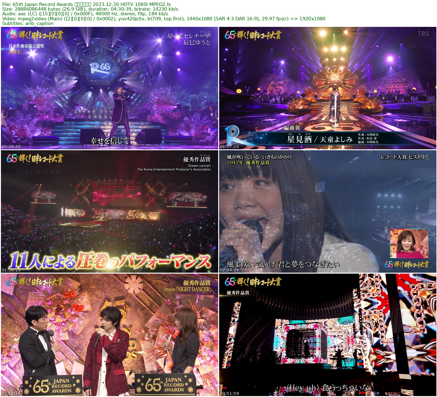 65th Japan Record Awards 日本唱片大奖 2023.12.30 HDTV 1080i MPEG2 - 26.90GB