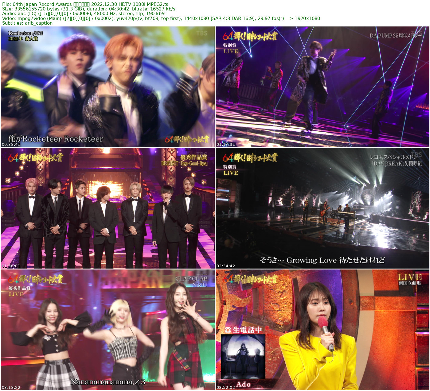 64th Japan Record Awards 日本唱片大奖 2022.12.30 HDTV 1080i MPEG2 - 31.25GB