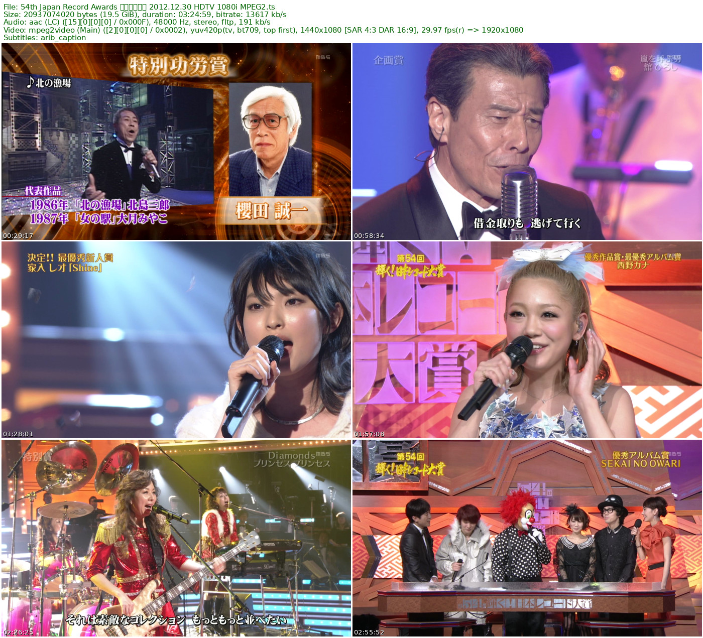 54th Japan Record Awards 日本唱片大奖 2012.12.30 HDTV 1080i MPEG2 - 19.50GB