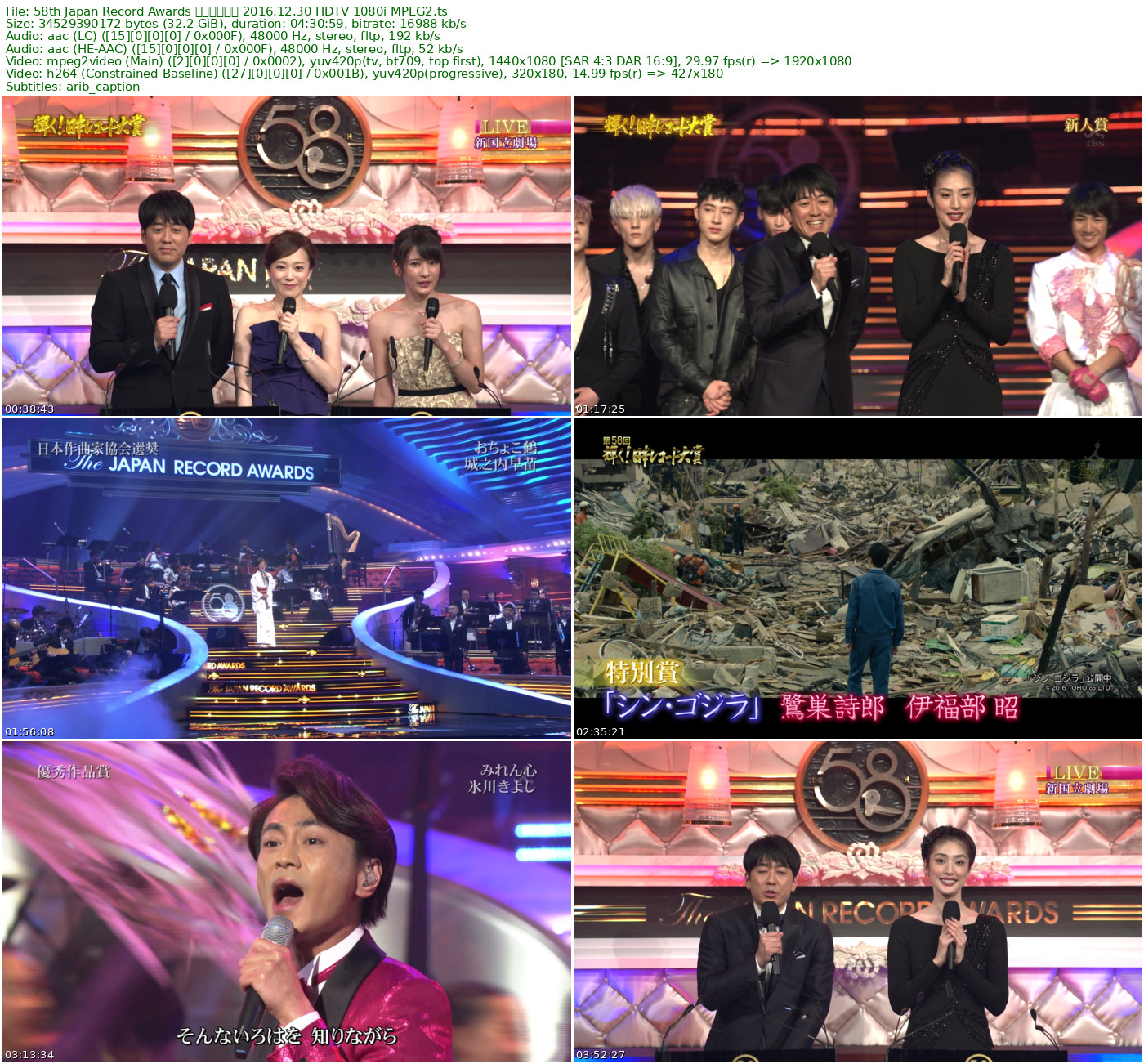 58th Japan Record Awards 日本唱片大奖 2016.12.30 HDTV 1080i MPEG2 - 32.16GB
