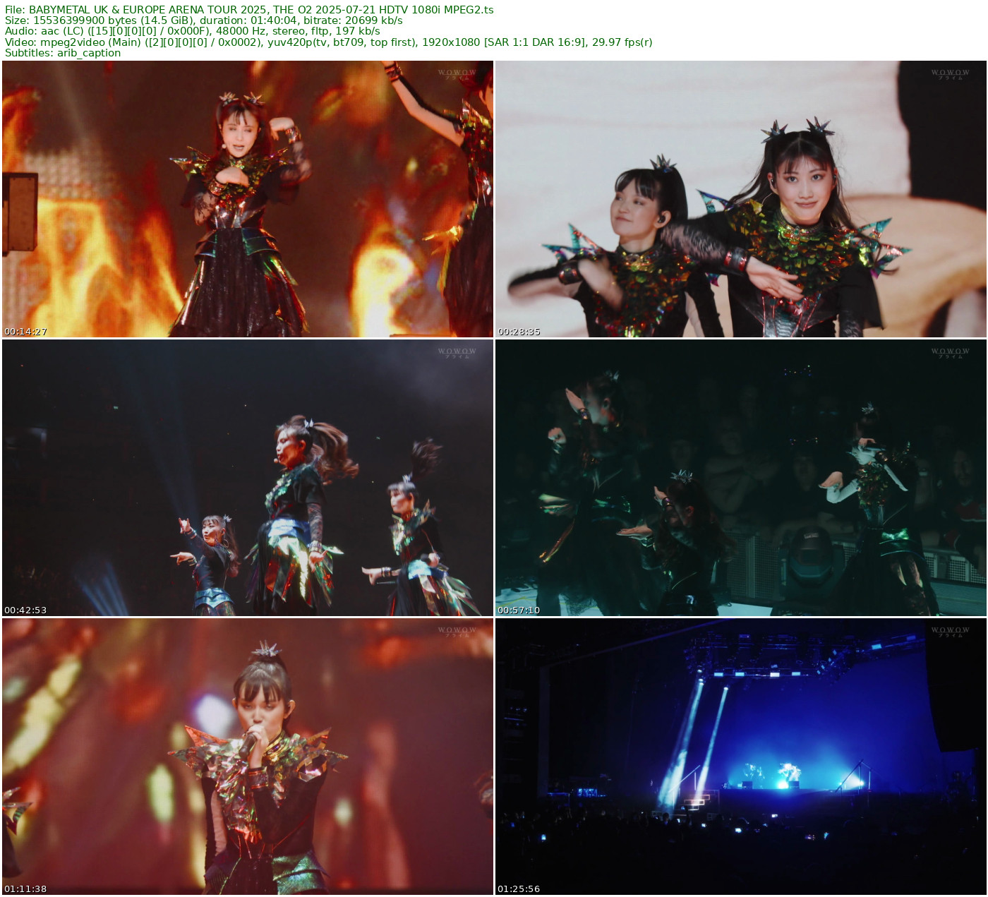 BABYMETAL UK & EUROPE ARENA TOUR 2025, THE O2 2025-07-21 HDTV 1080i MPEG2 - 14.47GB